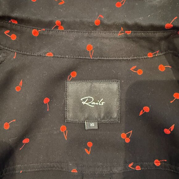 RAILS Rocsi Metallic Red Cherry Print Black Button Down Shirt XS - Picture 7 of 9